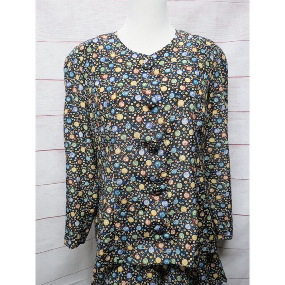 Vintage Leslie Fay 12 Petite 80s 90s Two Piece Abstract Dress Layered Skirt - Picture 2 of 12